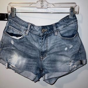 Express Jean Shorts size 10 Blue distressed, ripped, Cuffed Cotton Denim